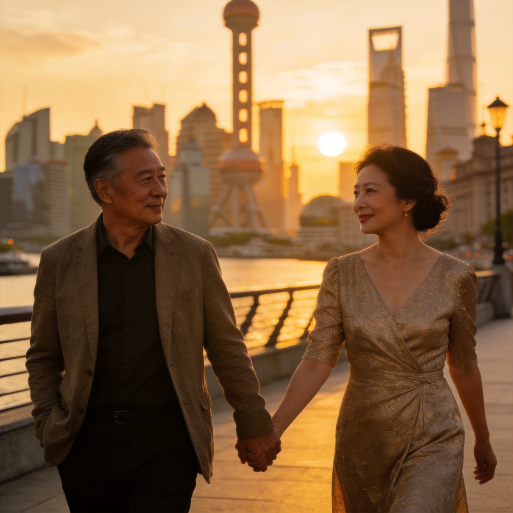 外滩边的黄昏之约
